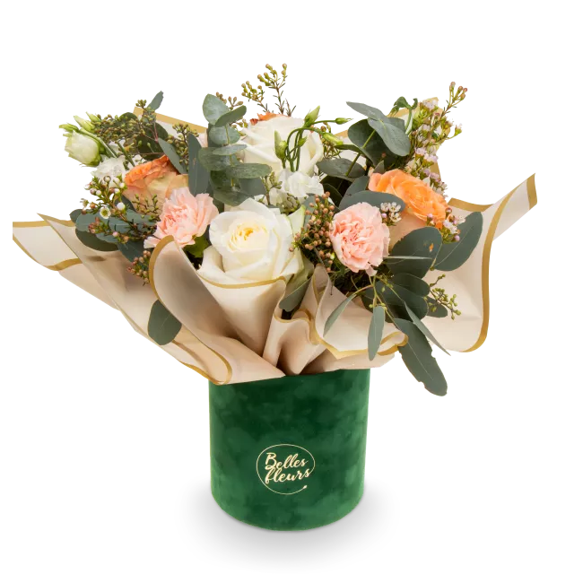 Flower box of roses and carnations